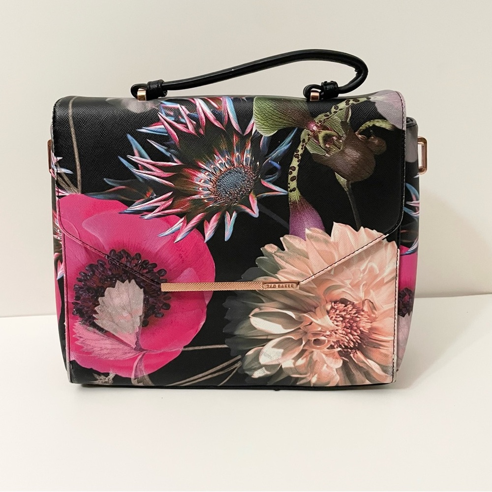 Ted Baker Black and Pink Floral Shoulder Bag